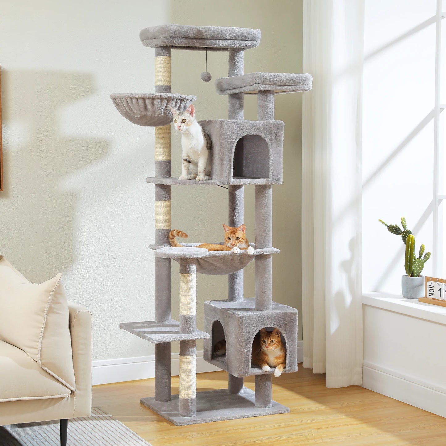 Arbre à Chat Géant Multi-Niveaux — Griffoirs, Niches & Perchoirs (jusqu'à 184 cm)