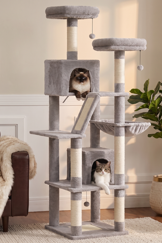 Arbre à Chat Géant Multi-Niveaux — Griffoirs, Niches & Perchoirs (jusqu'à 184 cm)