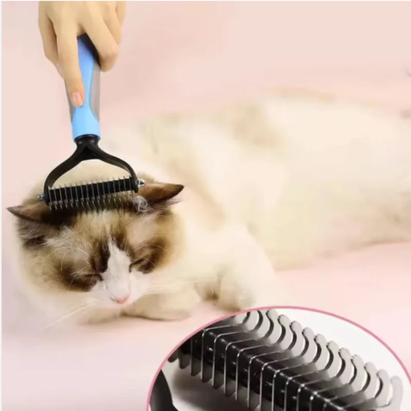 Brosse Double Face Démêlante & Anti-Mue — Acier Inoxydable (Chien & Chat)