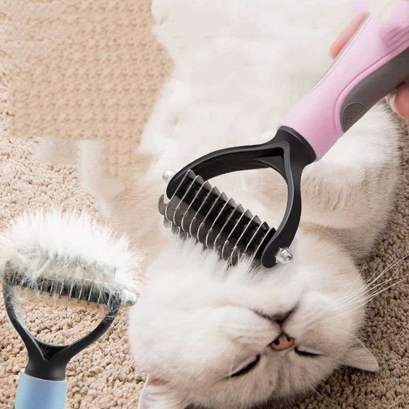 Brosse Double Face Démêlante & Anti-Mue — Acier Inoxydable (Chien & Chat)