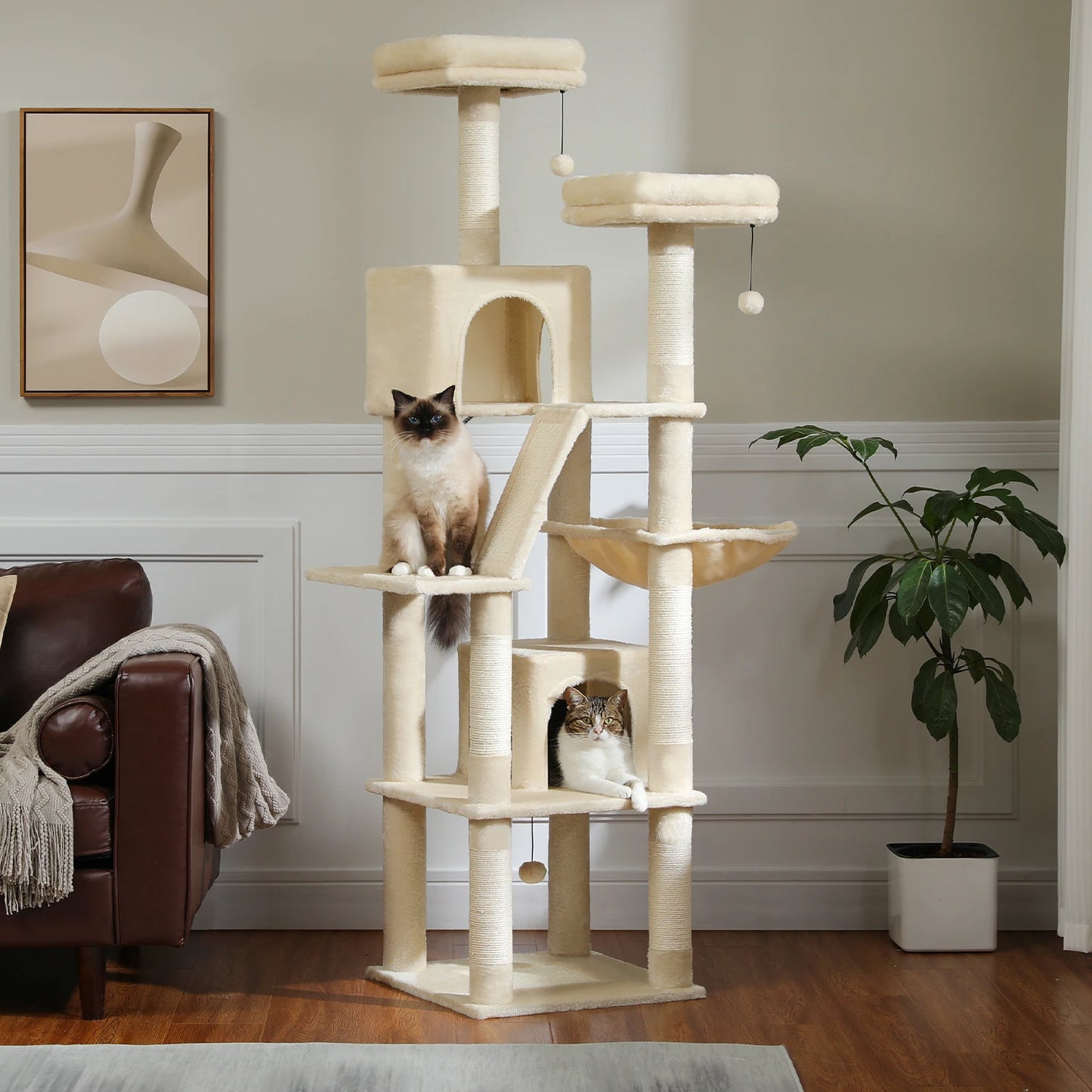 Arbre à Chat Géant Multi-Niveaux — Griffoirs, Niches & Perchoirs (jusqu'à 184 cm)