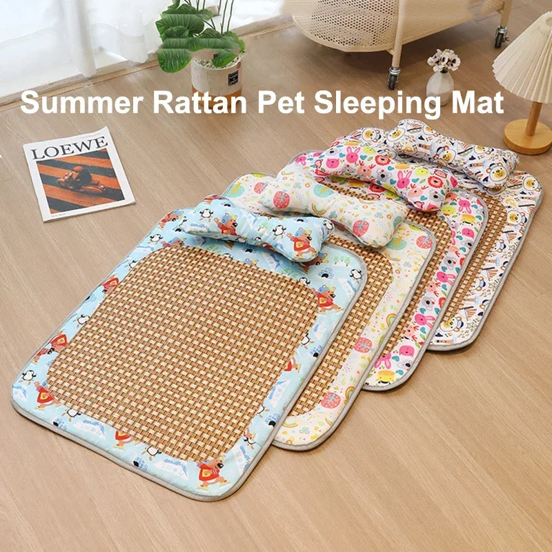 Tapis Rafraîchissant en Rotin Tressé — Fait Main, Anti-Chaleur (Chat & Chien)
