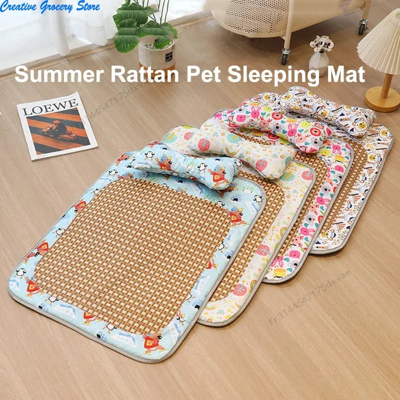 Tapis Rafraîchissant en Rotin Tressé — Fait Main, Anti-Chaleur (Chat & Chien)