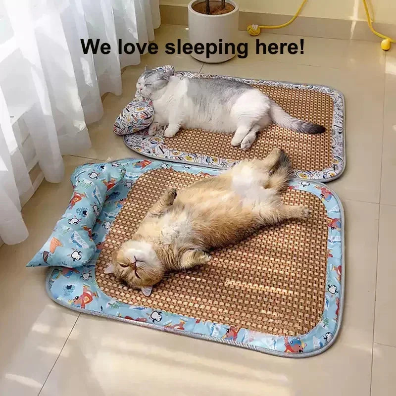 Tapis Rafraîchissant en Rotin Tressé — Fait Main, Anti-Chaleur (Chat & Chien)