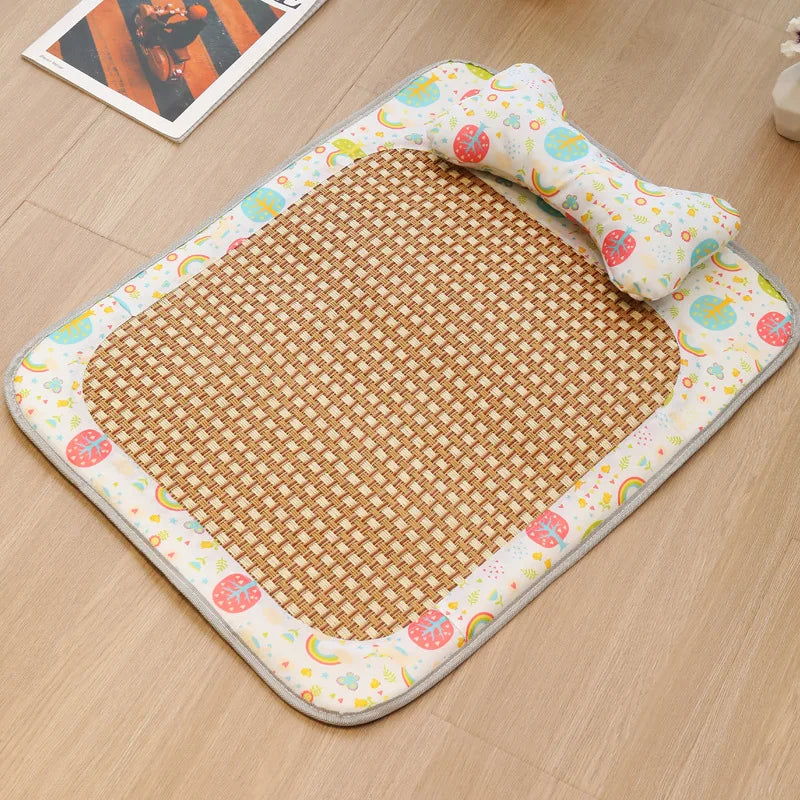 Tapis Rafraîchissant en Rotin Tressé — Fait Main, Anti-Chaleur (Chat & Chien)