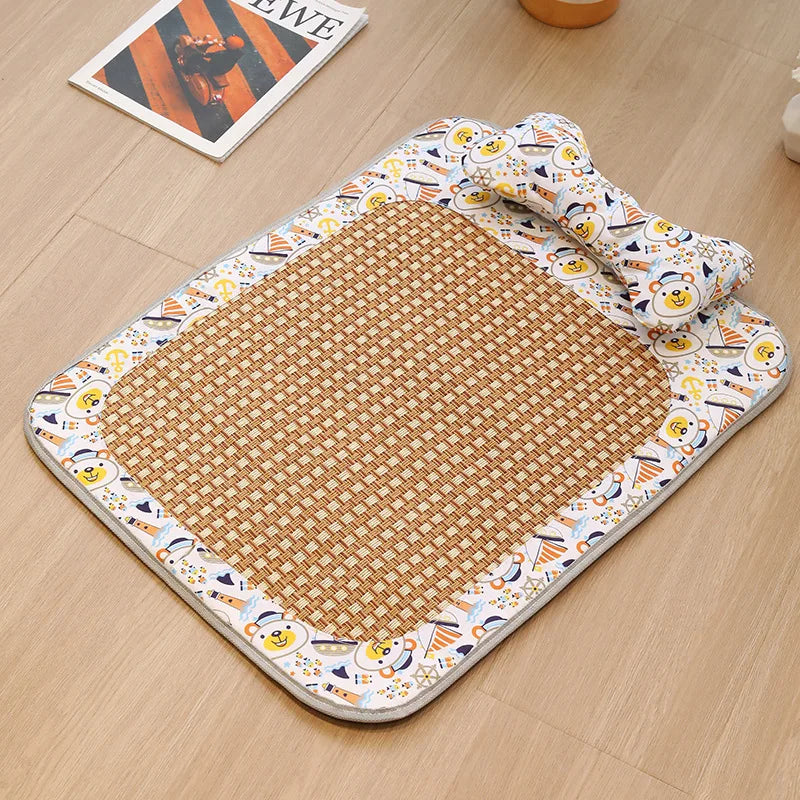 Tapis Rafraîchissant en Rotin Tressé — Fait Main, Anti-Chaleur (Chat & Chien)
