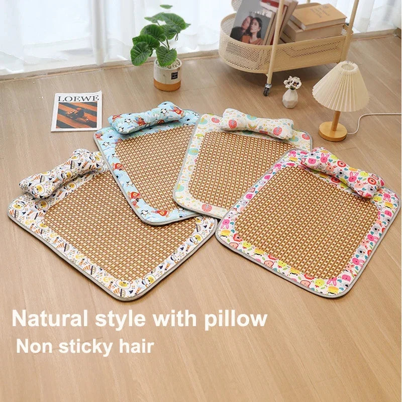 Tapis Rafraîchissant en Rotin Tressé — Fait Main, Anti-Chaleur (Chat & Chien)