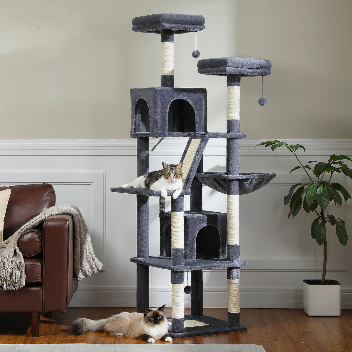 Arbre à Chat Géant Multi-Niveaux — Griffoirs, Niches & Perchoirs (jusqu'à 184 cm)