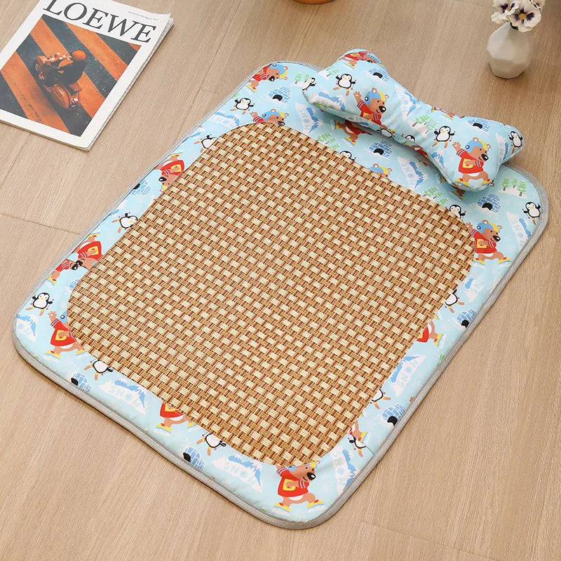 Tapis Rafraîchissant en Rotin Tressé — Fait Main, Anti-Chaleur (Chat & Chien)